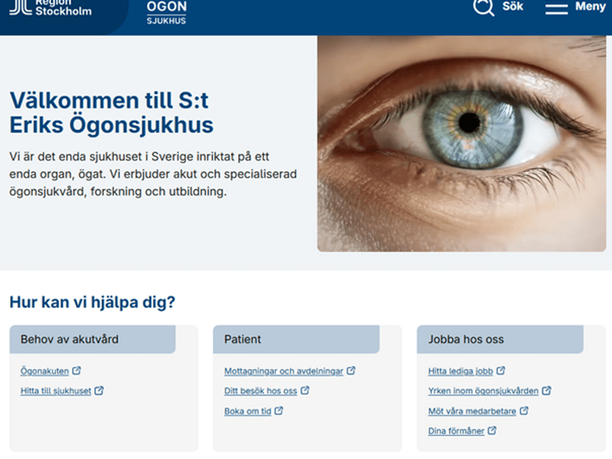 Bild på S:t Eriks Ögonsjukhus startsida. 
