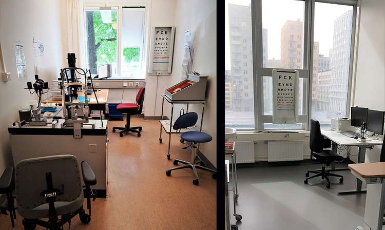 One older versus a modern medical examination room.